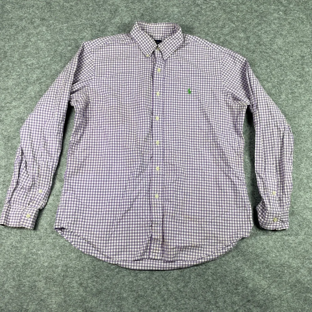 Ralph Lauren Button Down Shirt Mens L Purple Gingham Check Long Sleeve Preppy